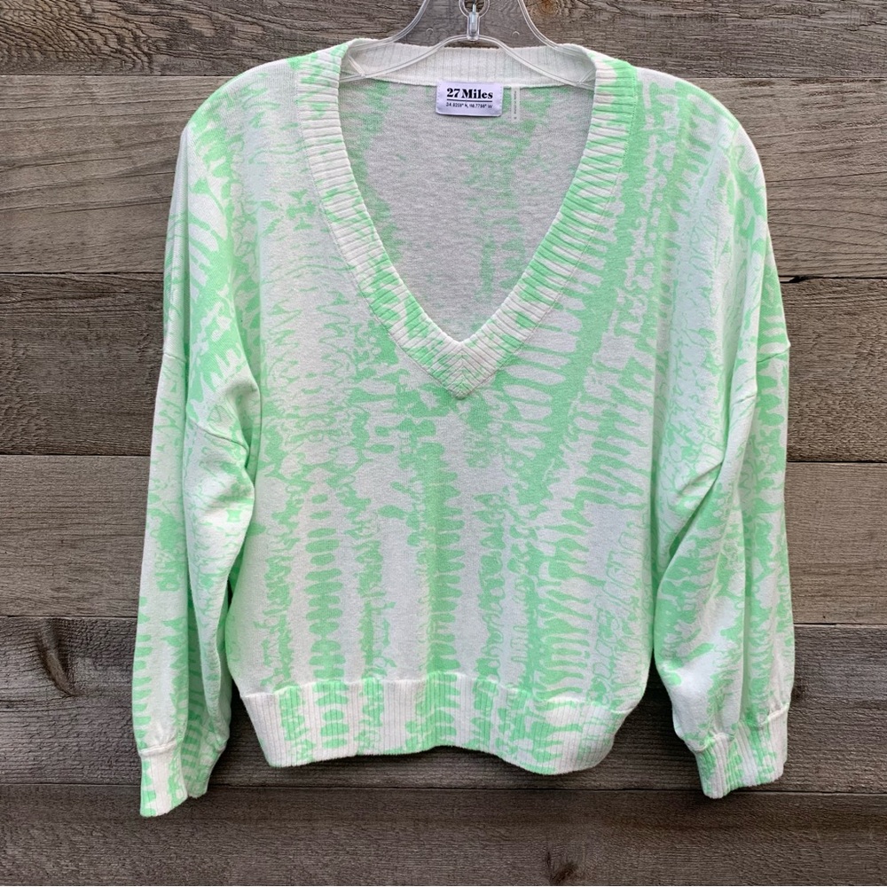 27 Miles Sweater Womens M Linen Cotton Printed Vneck Lightweight Chadwick Boho
